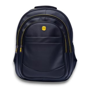 black cat (caterpillar) backpack with yellow accents.